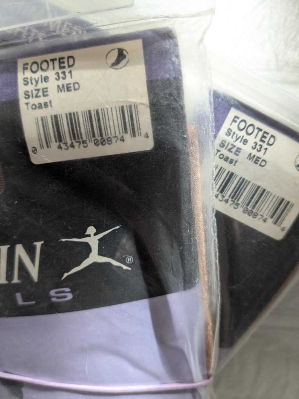 2 Pr. Danskin Shimmery Toast Footed Tights Size Med. (8-10) Style 331 (63-78 lbs